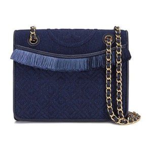 Tory Burch Fleming Denim Medium Bag (fringe trim)